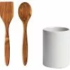 Aida Raw Storage Jar With Spatulas, Arctic White -Potten & pannen Winkel aida raw arctic whi canisterspatula spoonteakstorage 0